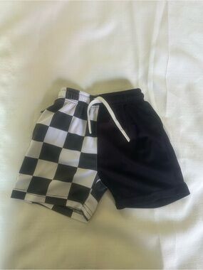 Kids Black & White Checkerboard mesh shorts